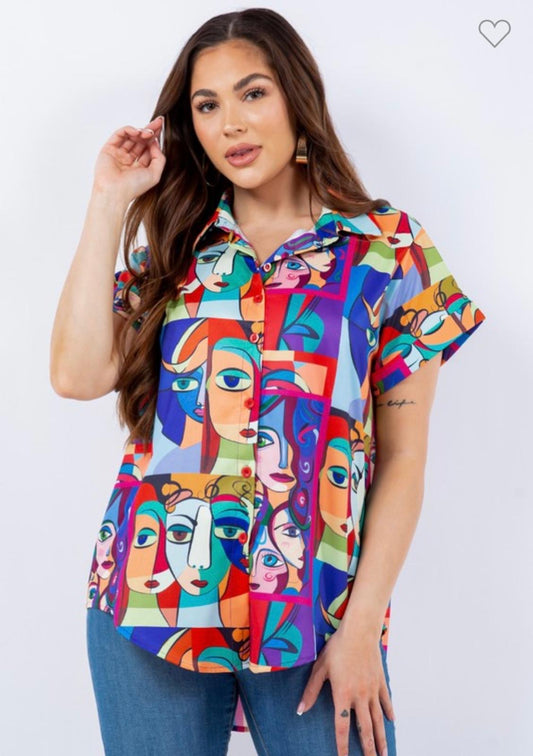 Blusa faces multicolor